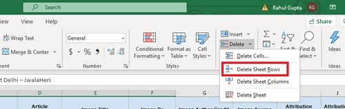 ลบหลายแถวใน Microsoft Excel