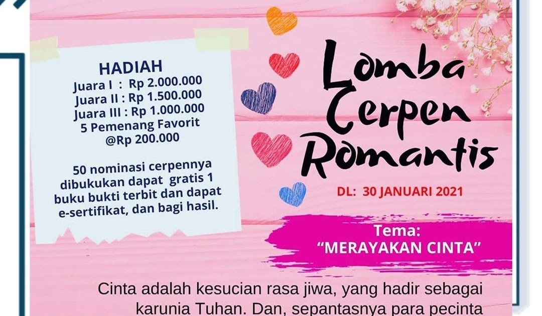 Lomba Cerpen Romantis Tema Merayakan Cinta 50 Cerpen Pilihan Dibukukan Portal Kompetisi Dan Beasiswa