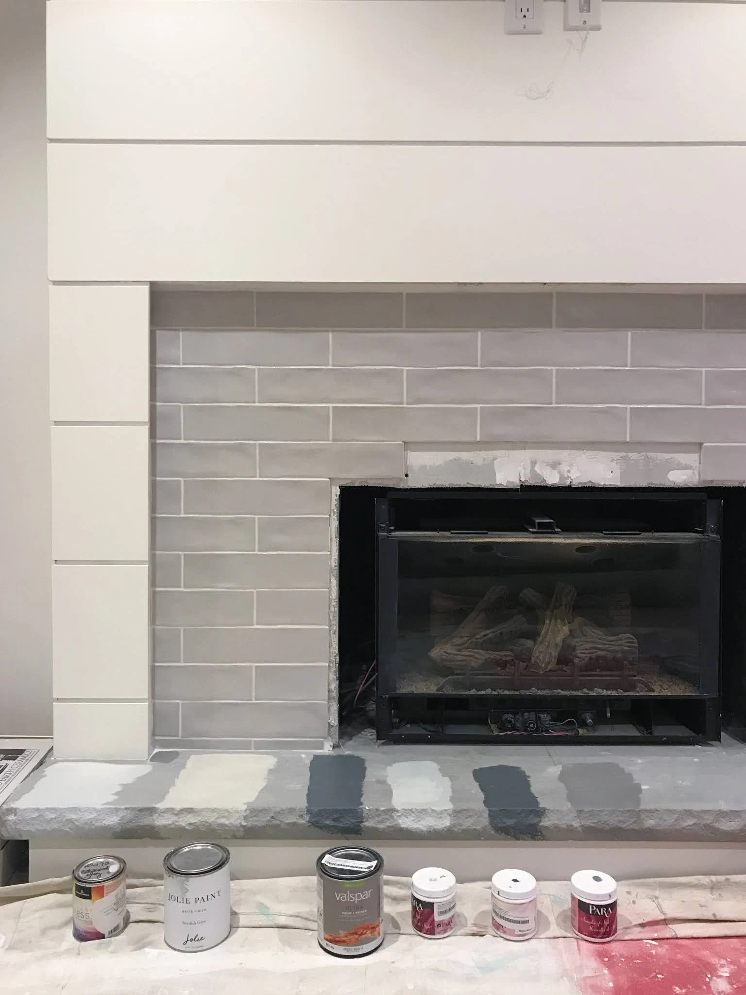 fireplace update, snow white polyblend grout, old fireplace makeover