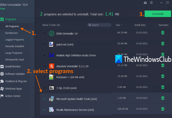 seleccionar programas para desinstalar