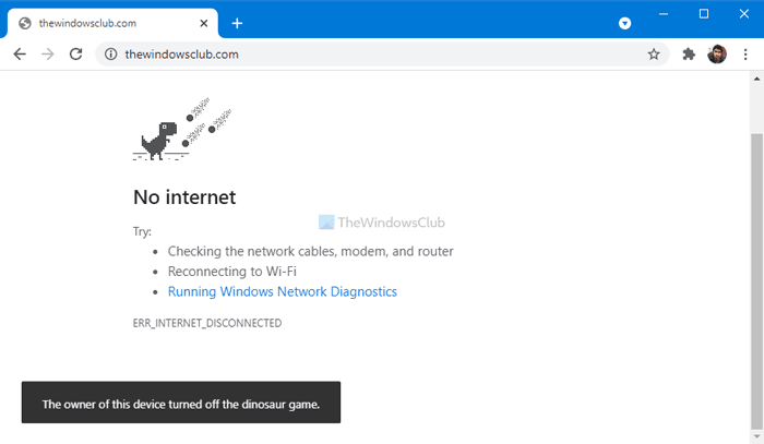 Jak wyłączyć grę Dinozaur w Google Chrome, gdy urządzenie jest offline?