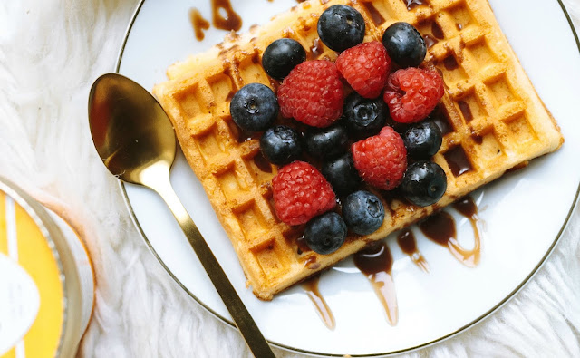 Waffle with berries for breakfast