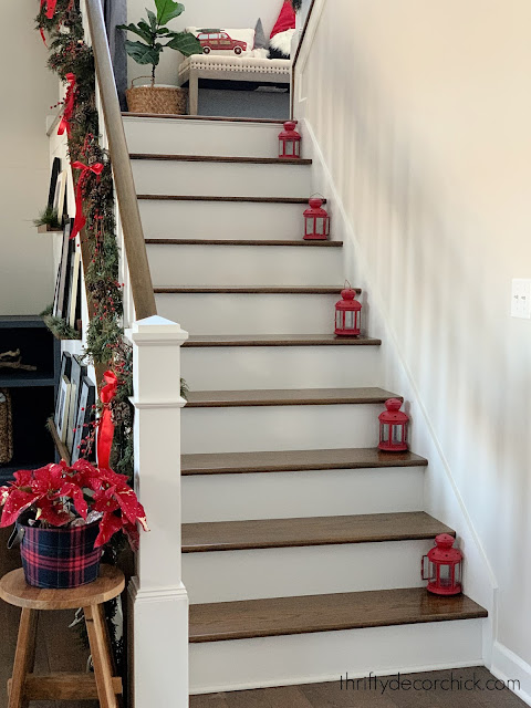 white risers stained treads stairs