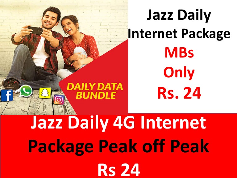 Jazz Daily 4G Package Peak off Peak (Rs 24) Jazz Packages