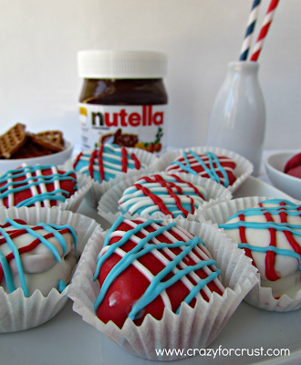 patriotic nutella cookie dough dipped pretzels in white cupcake liners