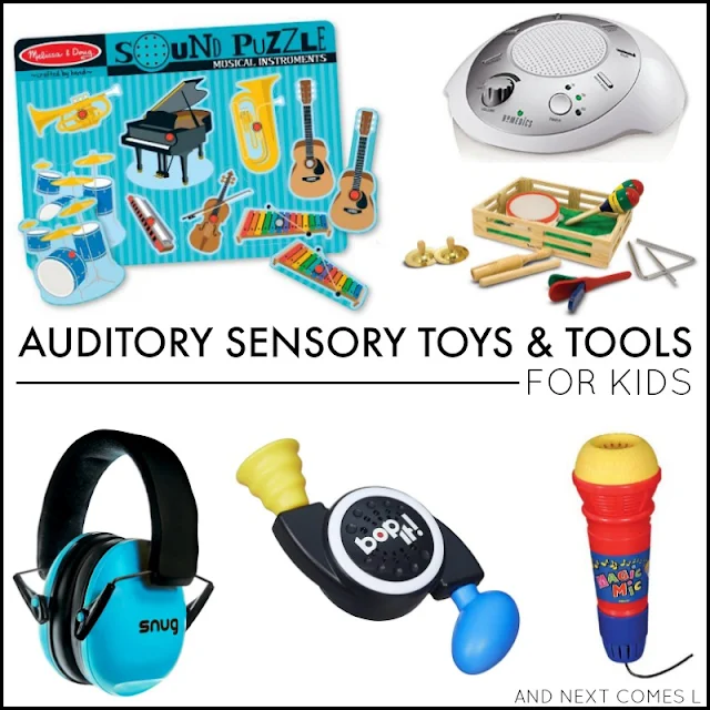 Auditory sensory toys & tools for kids - great ideas for kids with autism and/or sensory processing issues from And Next Comes L