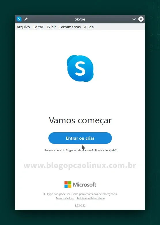Skype executando no openSUSE Leap 15.3