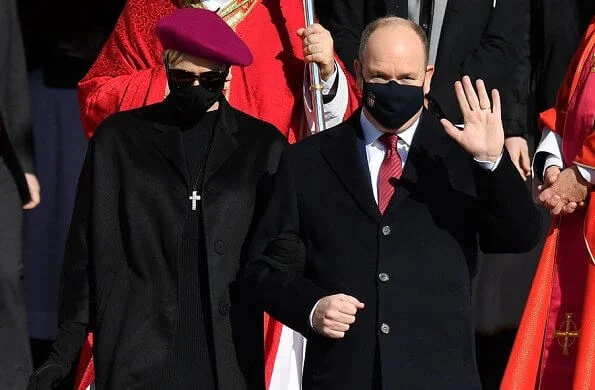 Princess Gabriella wore a pink coat and skirt from Dior. Princess Charlene wore a coat from Akris