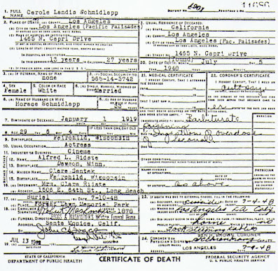 Carole Landis Death Certificate