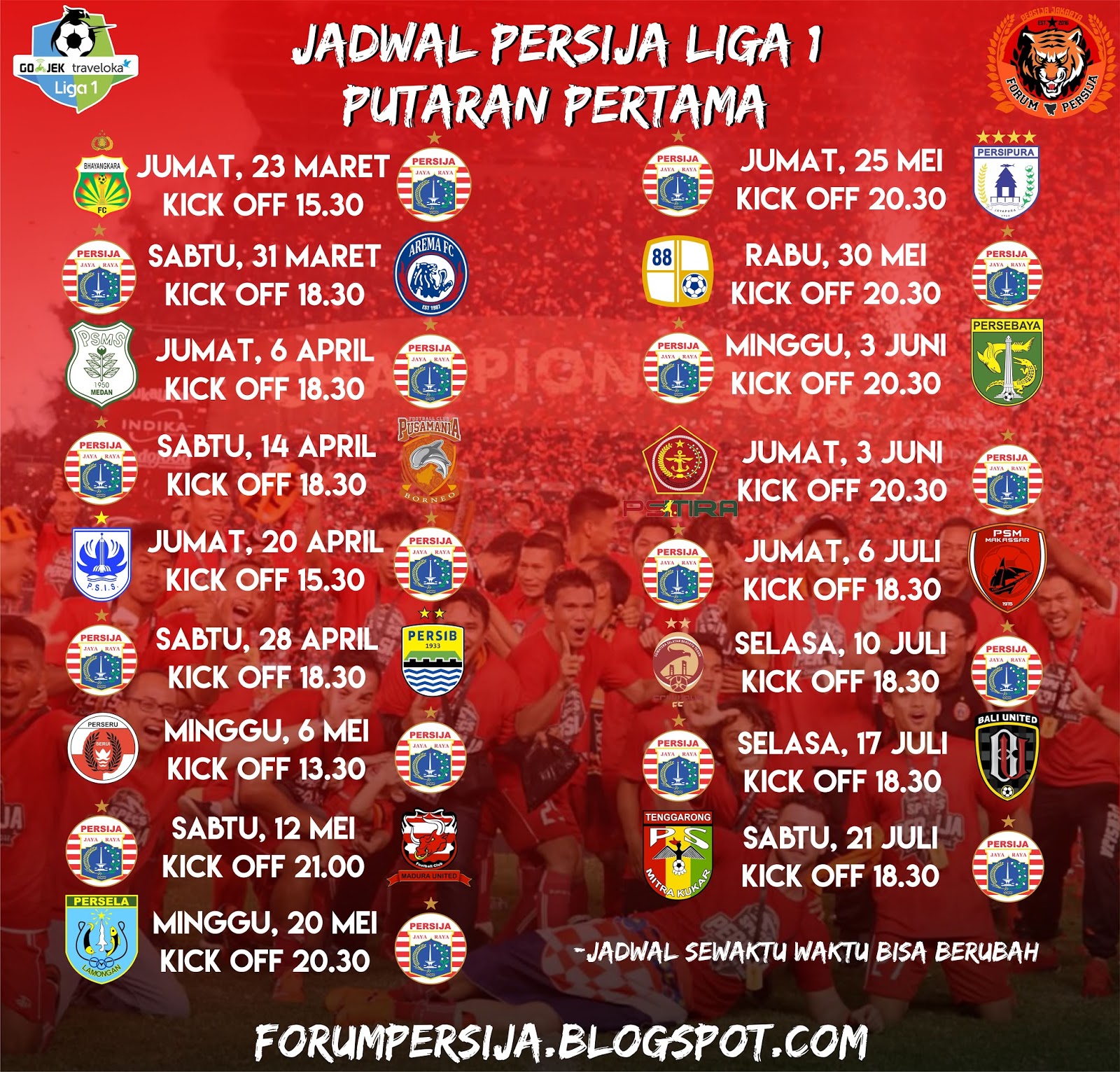 Persija jadwal dipastikan yakni sesuai mendatang dimulai bakal JADWAL PERSIJA LIGA 1 | UPDATE 18 OKTOBER - Forum Persija