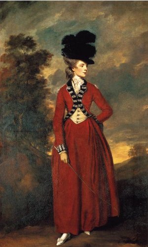 Eighteenth century full-length portrait of a slender young woman in a riding habit, 'Lady Worsley' by Joshua Reynolds