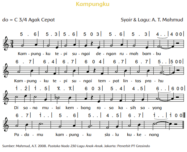 Lagu Kampungku Ciptaan At Mahmud Halaman 35 Belajar Kurikulum 2013
