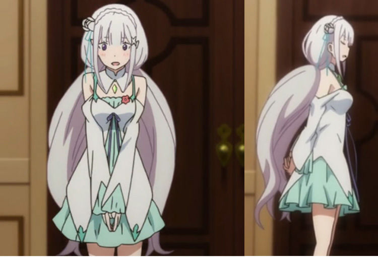 New Arrivals Re Zero Emilia Daily White Blue Cosplay Dress for Your Show.