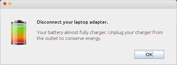 Ubuntu Linux Mint Full Battery Warning Notification Window full battery warning ubuntu linux mint battery full warning linux mint 17.2 rafaela