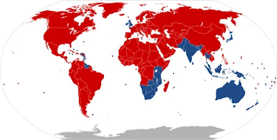 Mapa świata o ruchu prawostronnym i lewostronnym