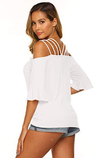 Newchoice Women's Sexy Off The Shoulder Tops Straps Ruffle Sleeve ...