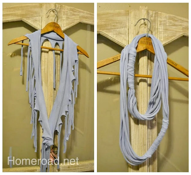 fringed scarves on hangers