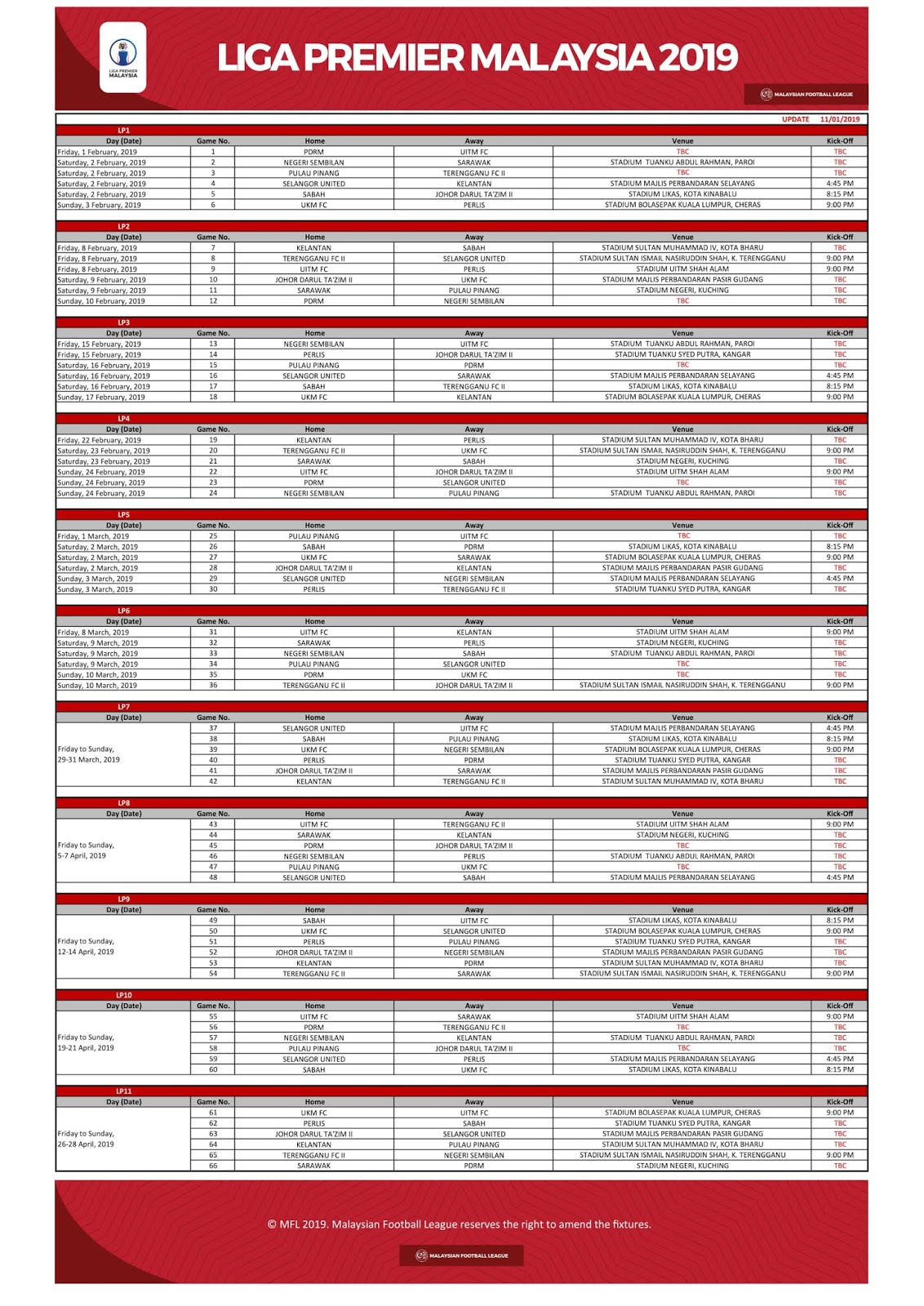 Perlawanan bola sepak malaysia jadual Siaran langsung