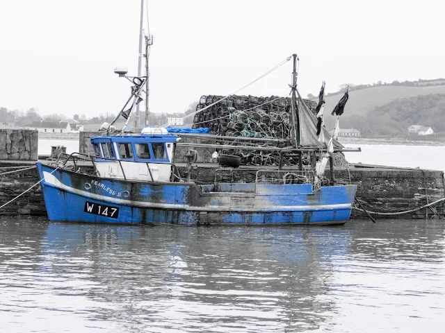 Blue boat in Youghal on a Dublin to Kinsale Ireland road trip