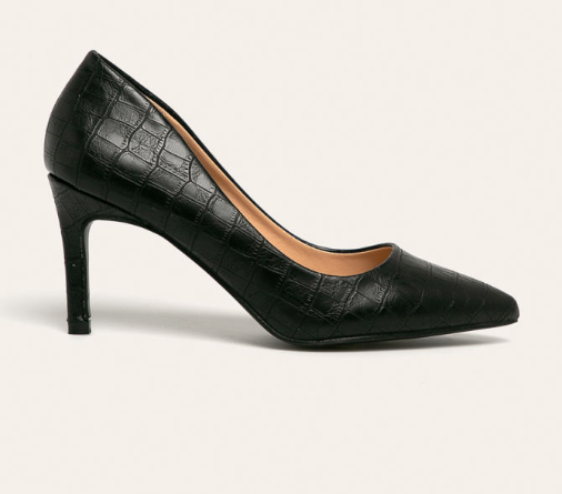Pantofi cu toc negri de zi cu model piele de reptila ieftini