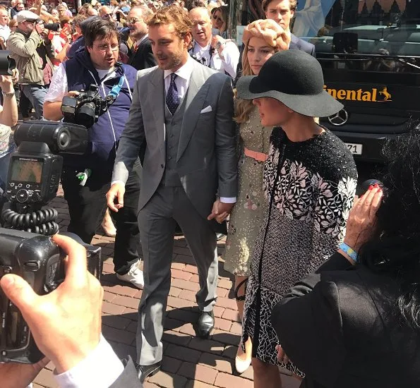 Pierre Casiraghi, Beatrice Borromeo, Charlotte Casiraghi, Princess Alexandra, Tatiana Santa Domingo, Prince Christian and Alessandra de Osma at wedding cremony. wedding gown