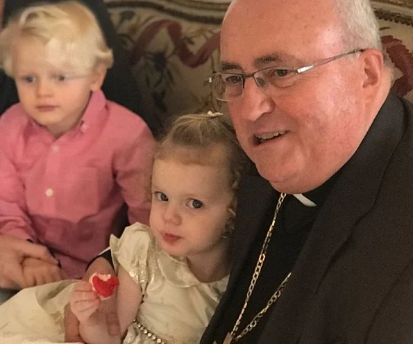 Princess Charlene shared photos of her twins, Prince Jacques and Princess Gabriella with Archbishop Bernard Barsi