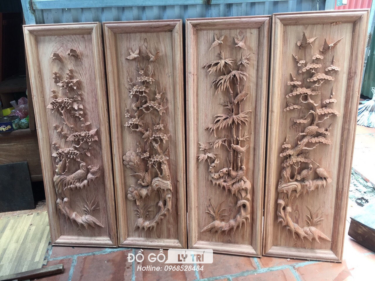 Tranh tứ quý gỗ hương đá