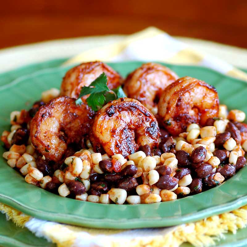 Savoring Time in the Kitchen Spicy Shrimp, Black Beans and Corn