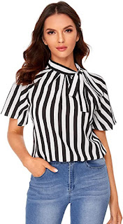 side bow tie neck stripe top