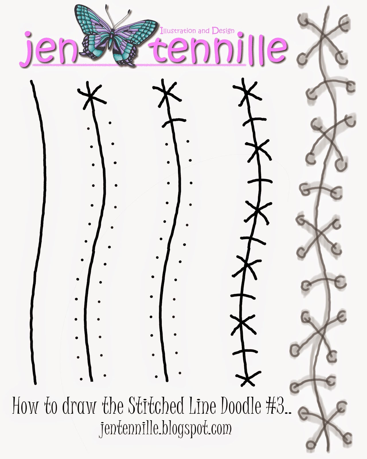 Jen Tennille's Draw Doodle Style! How To Doodle Stitched Line 3
