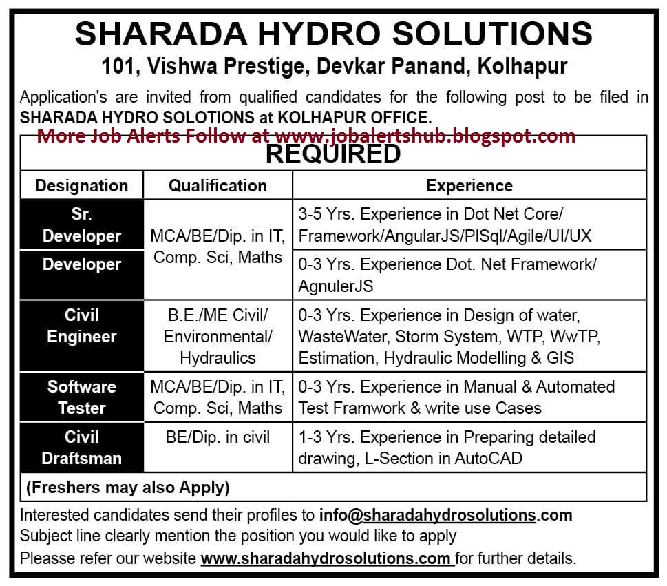 SHARADA HYDRO SOLUTIONS Applications are Invited for Freshers