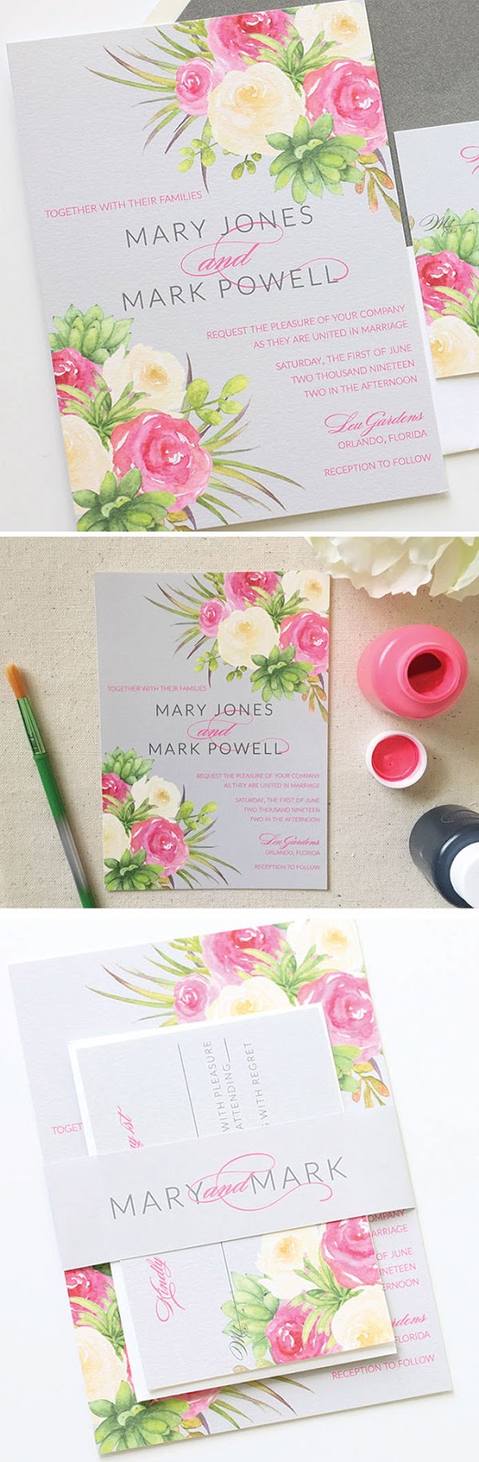 Blush Paperie: Flower Watercolor Wedding Invitation