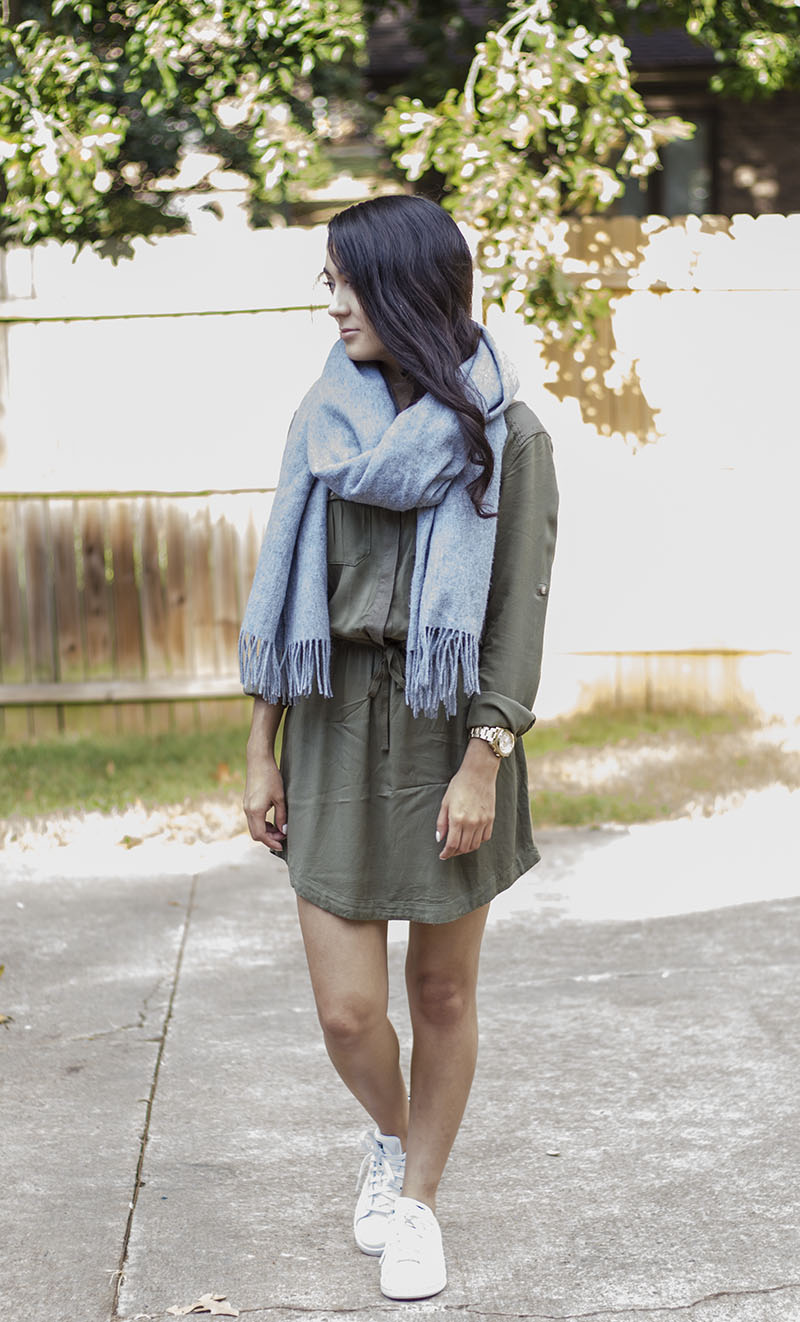 Olive Green Utility Dress & Stan Smiths Simply Nancy