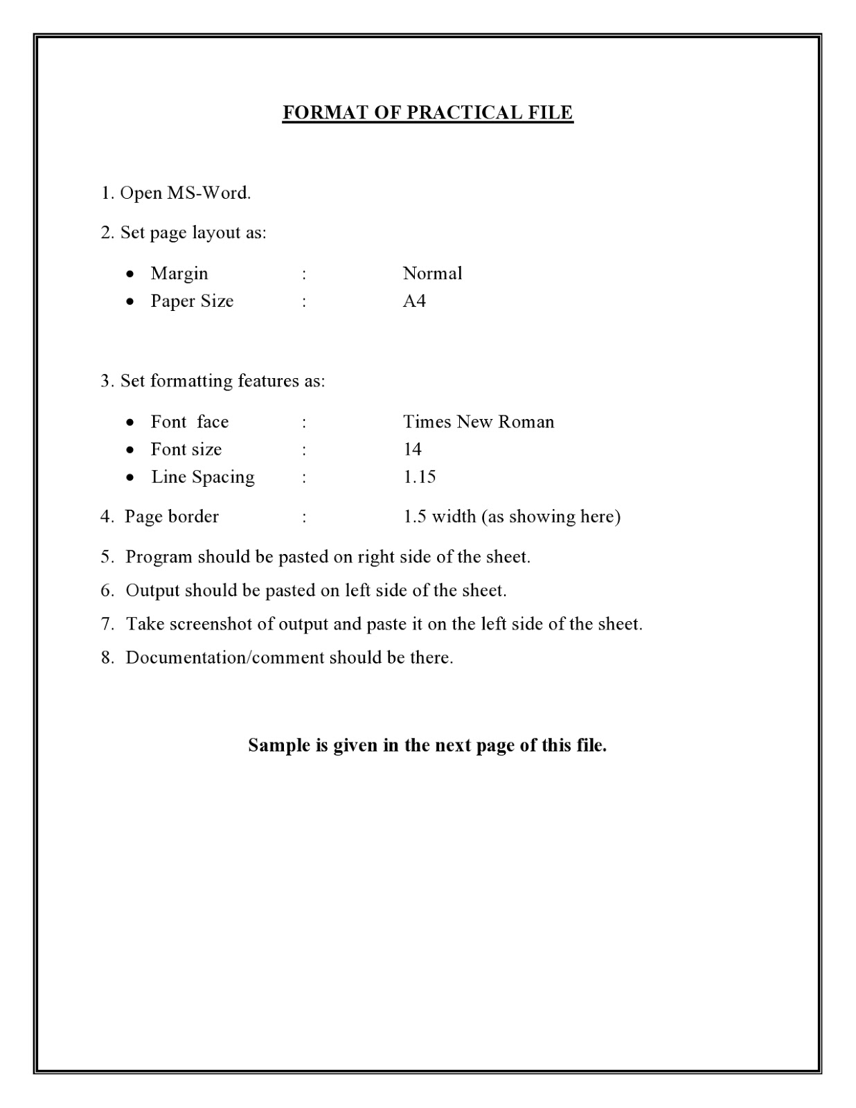 An Informatory Blog For Students: FORMAT OF PRACTICAL FILE CLASS-XII CS ...