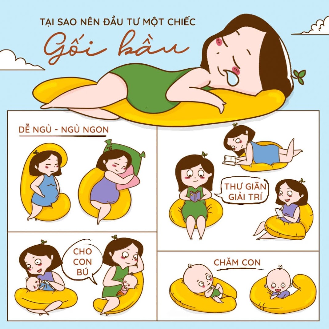 [A159] Gối bầu Đậu Khuyết bông gòn lông vũ cực tốt cho Mẹ Bầu