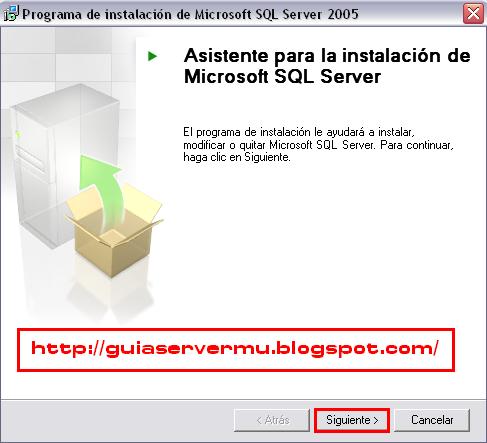 Interfaz de instalación del sql server 2005