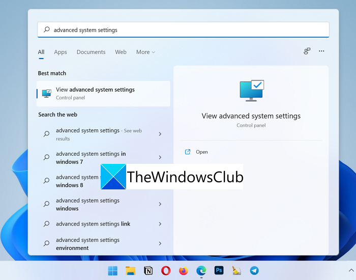 Advanced System Settings Windows 11