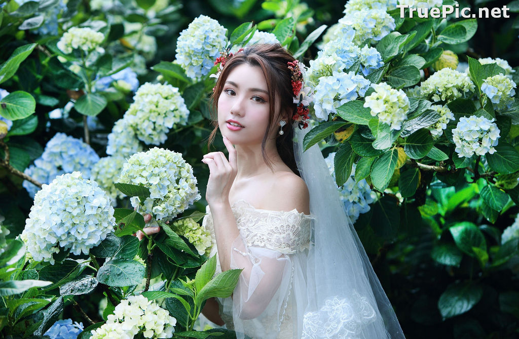 Image Taiwanese Model - 張倫甄 - Beautiful Bride and Hydrangea Flowers - TruePic.net - Picture-54