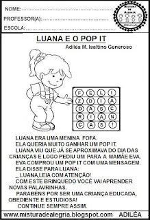 Pop it da leitura,dia das crianças,leitura e interpretação