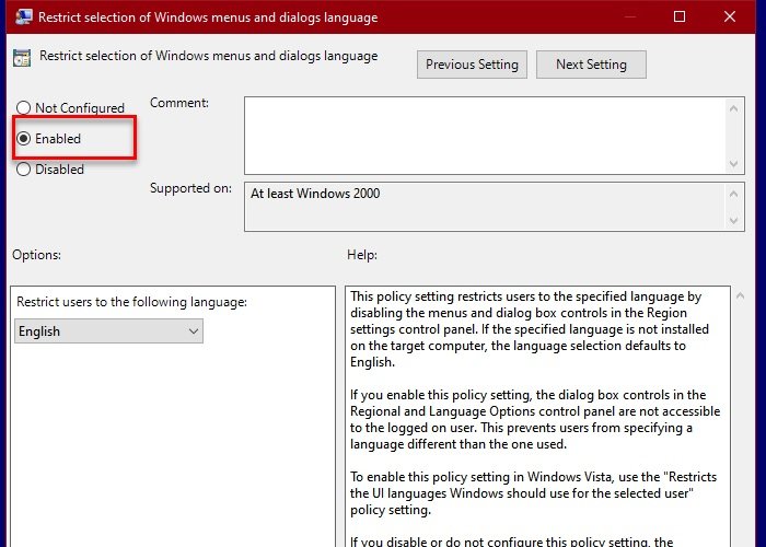 사용자가 Windows 10에서 언어를 변경하지 못하도록 방지