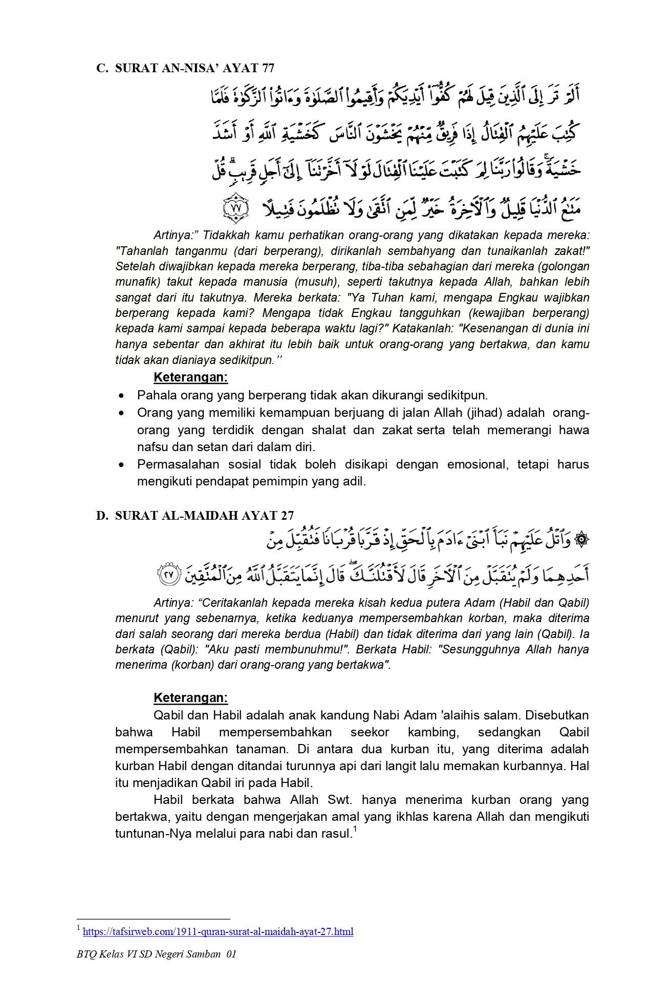 MATERI PAI DAN BTQ SD KURIKULUM 2013