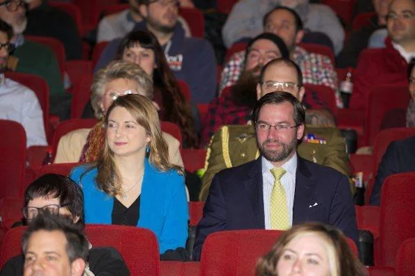 Prince Guillaume and  PrincessStephanie attended the premiere of the film "Rusty Boys" at the Utopolis Kirchberg in Luxembourg. Stephanie wore Prada dress, and Aquamarine gold earrings