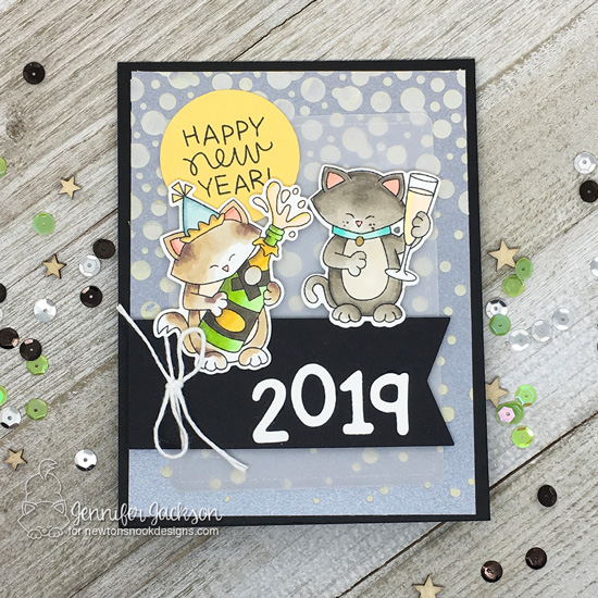 Season's Givings Blog Hop | New Years card by Jennifer Jackson | Newton Celebrates and Newton's New Year Stamp Sets and Bubbly Stencil #newtonsnok #handmade
