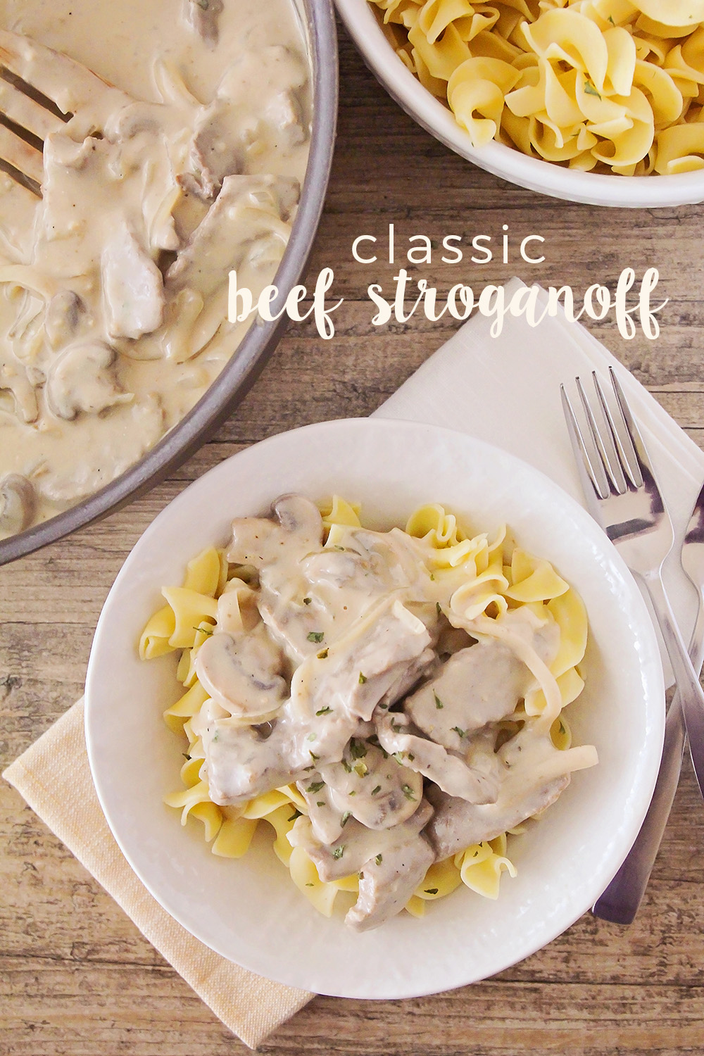 This classic beef stroganoff is so savory and filling! It's the perfect easy dinner for a busy night, and one the kids will love!