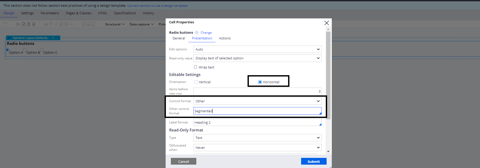 Pega Learnings pxRadioButtons Control Format Pega