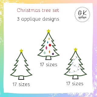 Christmas tree applique designs - set of 3 embroidery patterns