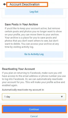 How to Deactivate your Facebook account immediately in mobile phone - continue