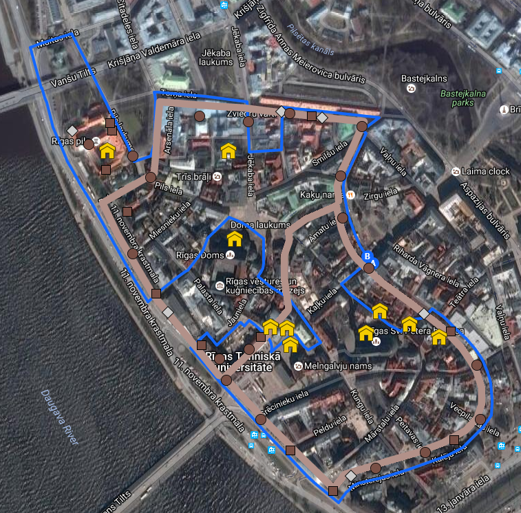 Short Riga walking routes with printable maps