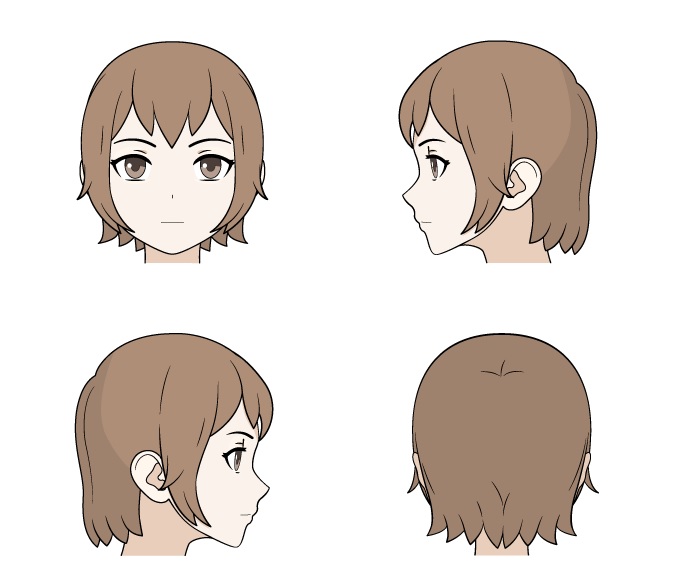 Menggambar rambut anime panjang depan tampilan, belakang dan samping