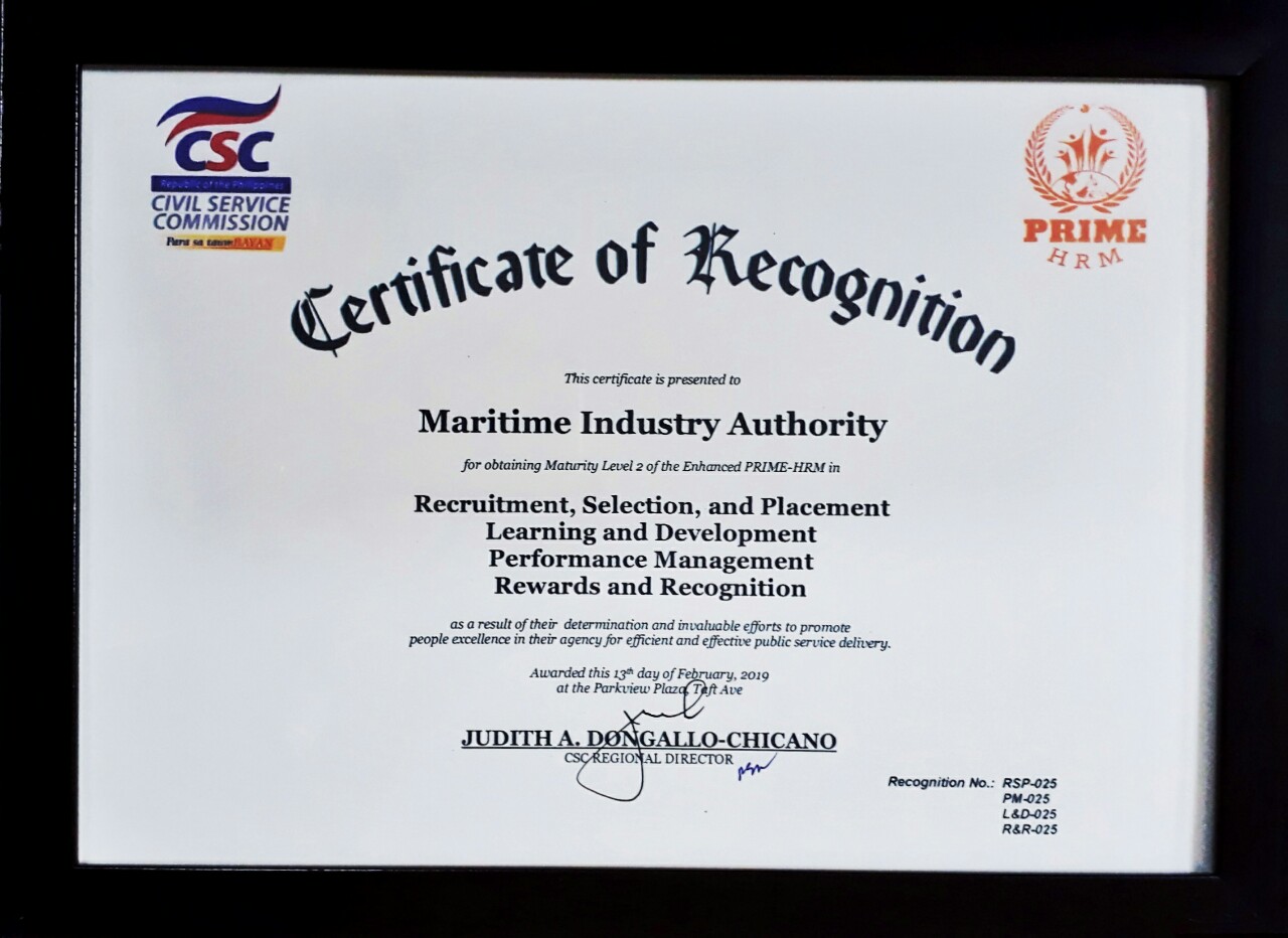 MARINA Receives Level II CSC Recognition on Human Resource Management